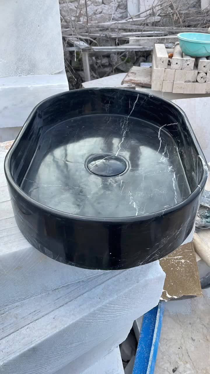 Afyon Mermeri Toros Siyah Oval Lavabo ile Banyolarınıza Şıklık Katın